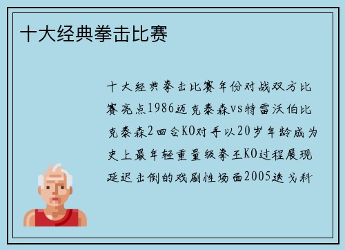 十大经典拳击比赛